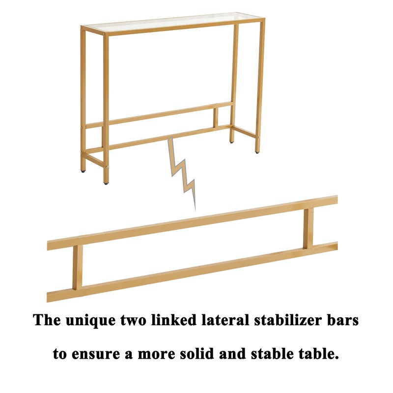 MAJARO Small Modern Console Table for Entryway, Tempered Glass with Metal Frame Sofa Table for Living Room, Hallway, Office (Single-Layer, Gold) - Image 5