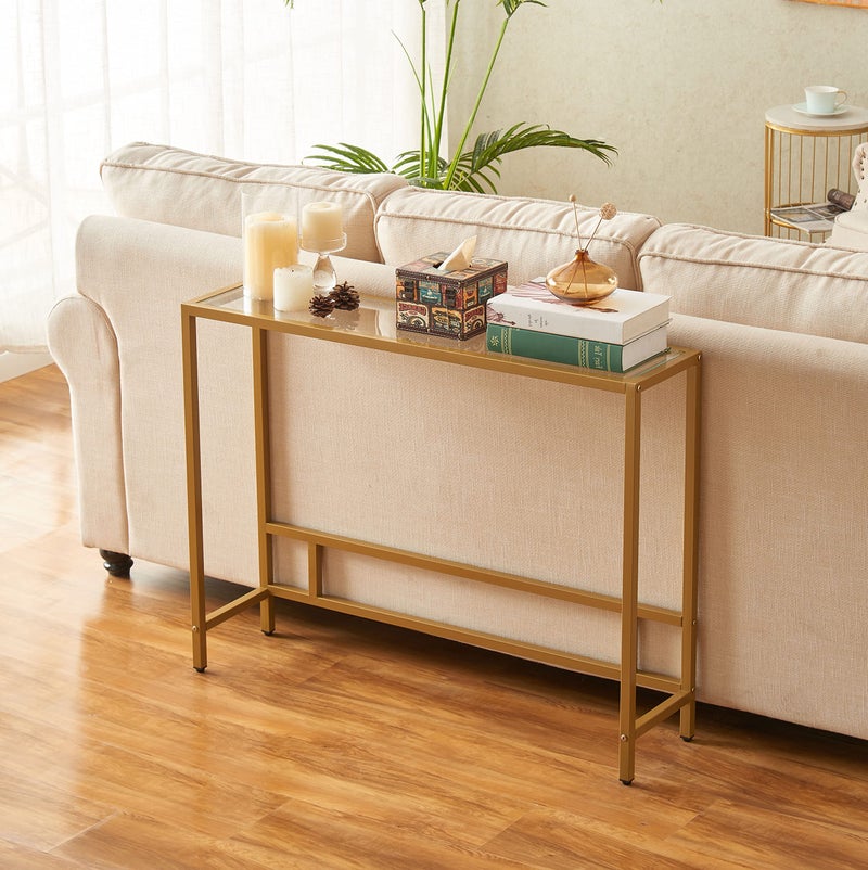 MAJARO Small Modern Console Table for Entryway, Tempered Glass with Metal Frame Sofa Table for Living Room, Hallway, Office (Single-Layer, Gold) - Image 4