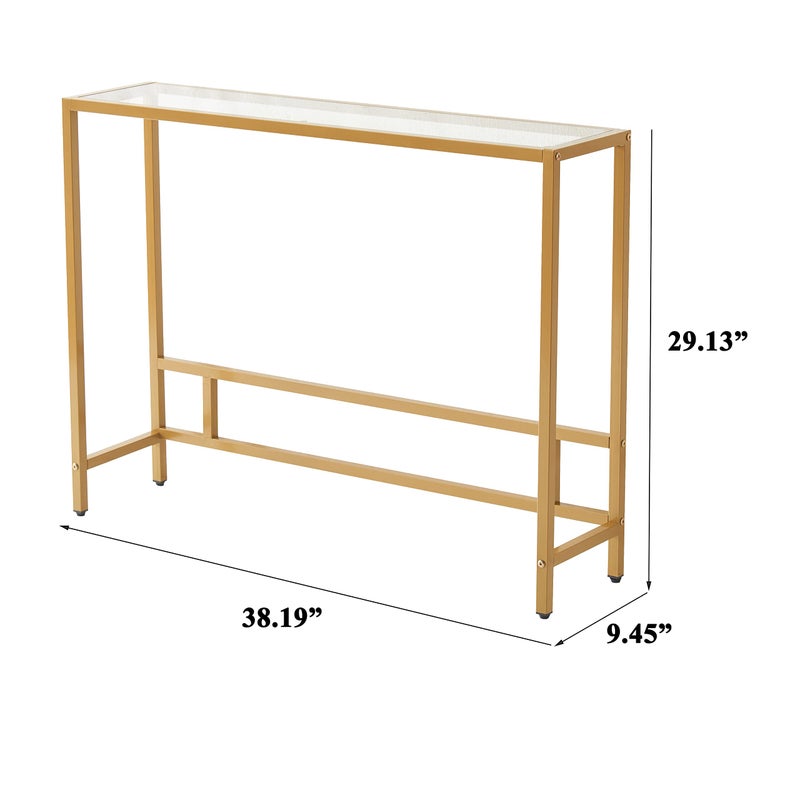 MAJARO Small Modern Console Table for Entryway, Tempered Glass with Metal Frame Sofa Table for Living Room, Hallway, Office (Single-Layer, Gold) - Image 3