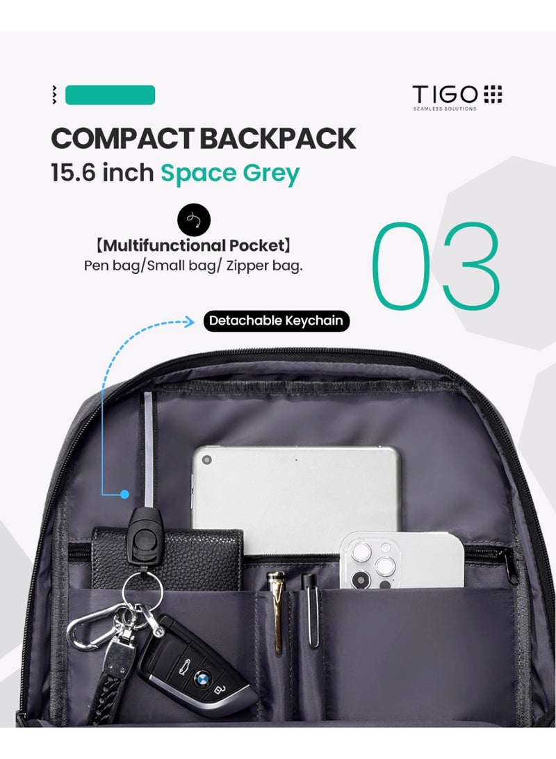 T I G O 15.6'' Laptop Backpack Travel Notebook Computer Backpack Men Women Water Resistant Business Laptop Bag With USB Charging Port College School Casual Daypack Student Bookbag for Teens Boys Girls Spac Grey - Image 3