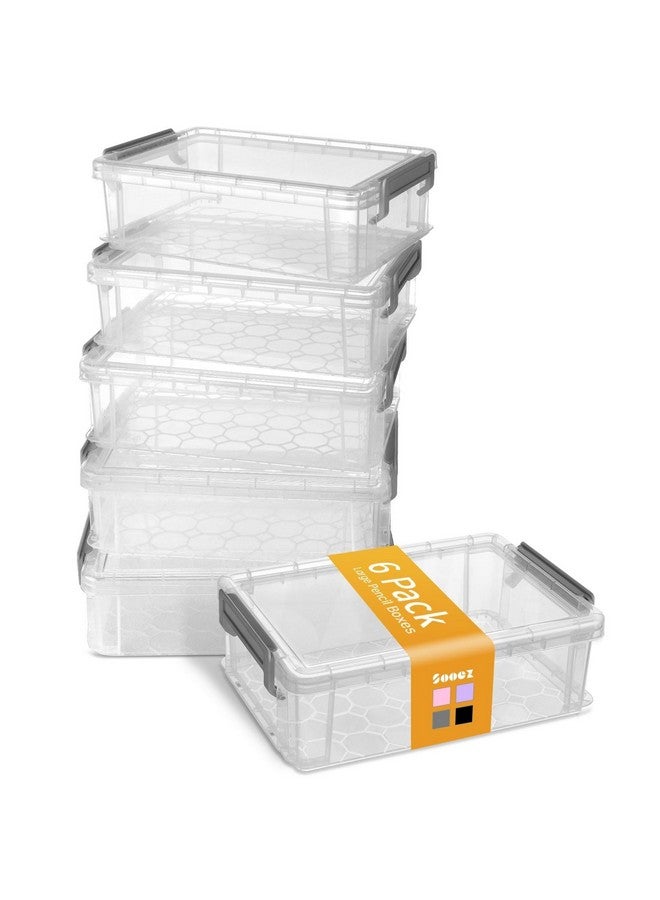 Sooez 6 Pack Extra Large Pencil Box, Plastic Pencil Case Crayon Box Bulk, Clear Marker Organizer Plastic Containers With Lid, Stackable Storage Box For Craft, Pen, Art, School Supply, Grey - Image 1