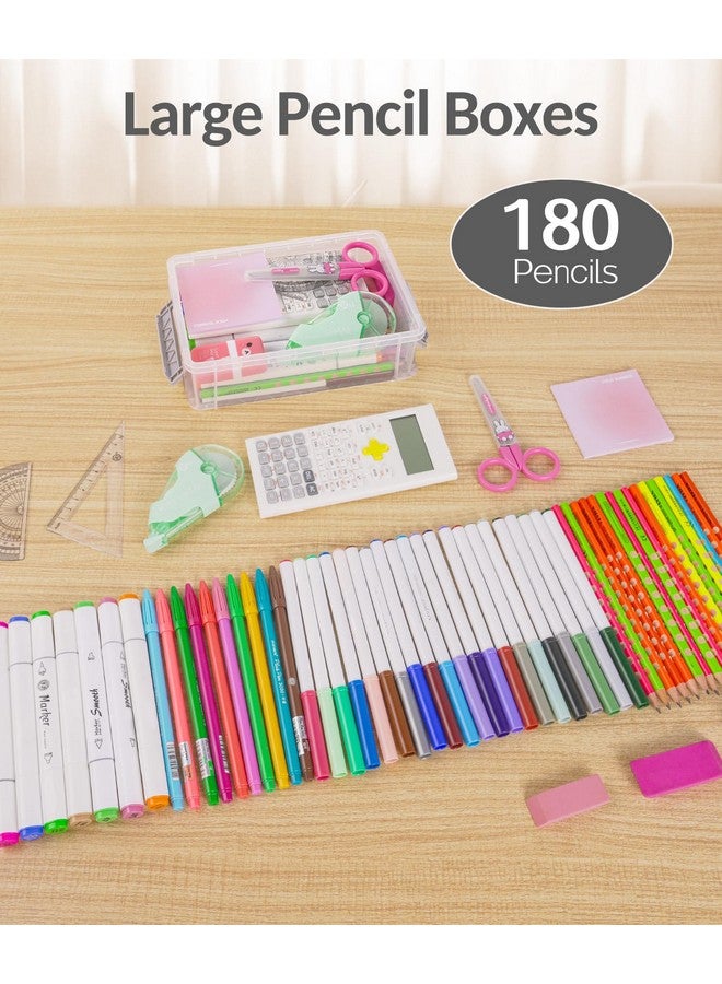 Sooez 6 Pack Extra Large Pencil Box, Plastic Pencil Case Crayon Box Bulk, Clear Marker Organizer Plastic Containers With Lid, Stackable Storage Box For Craft, Pen, Art, School Supply, Grey - Image 4