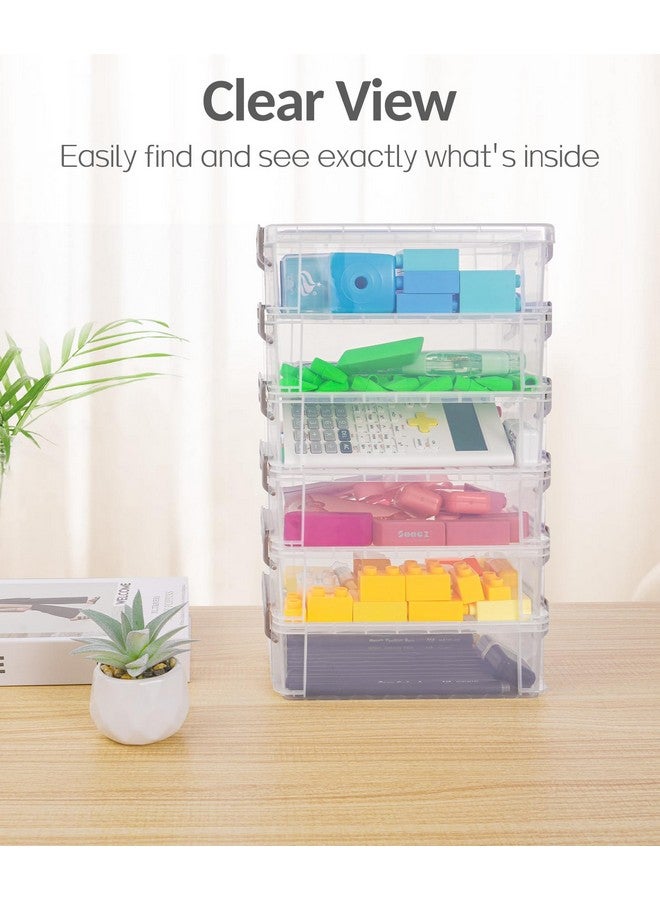 Sooez 6 Pack Extra Large Pencil Box, Plastic Pencil Case Crayon Box Bulk, Clear Marker Organizer Plastic Containers With Lid, Stackable Storage Box For Craft, Pen, Art, School Supply, Grey - Image 5