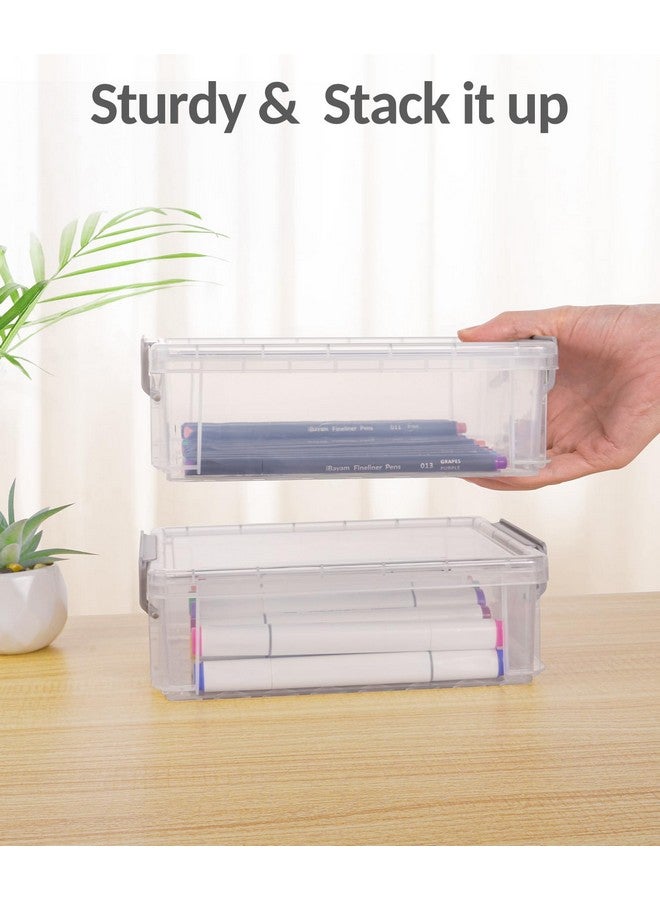 Sooez 6 Pack Extra Large Pencil Box, Plastic Pencil Case Crayon Box Bulk, Clear Marker Organizer Plastic Containers With Lid, Stackable Storage Box For Craft, Pen, Art, School Supply, Grey - Image 3