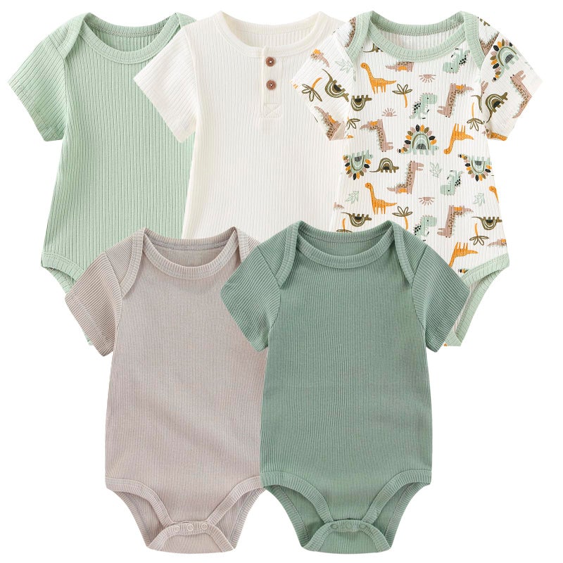 MAMIMAKA Baby Boys Girls Bodysuits Cotton One-Piece Vest Newborn Clothes 5 Pack, 3-6 Months - Image 1