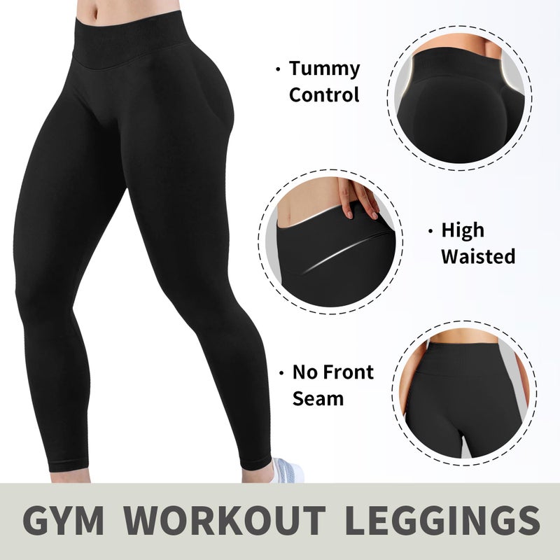 BumpGlow Butt Lifting Gym Workout Leggings for Women Tummy Control High Waisted Scrunch Butt Seamless Impact Sports Yoga Pants Black-M - Image 4