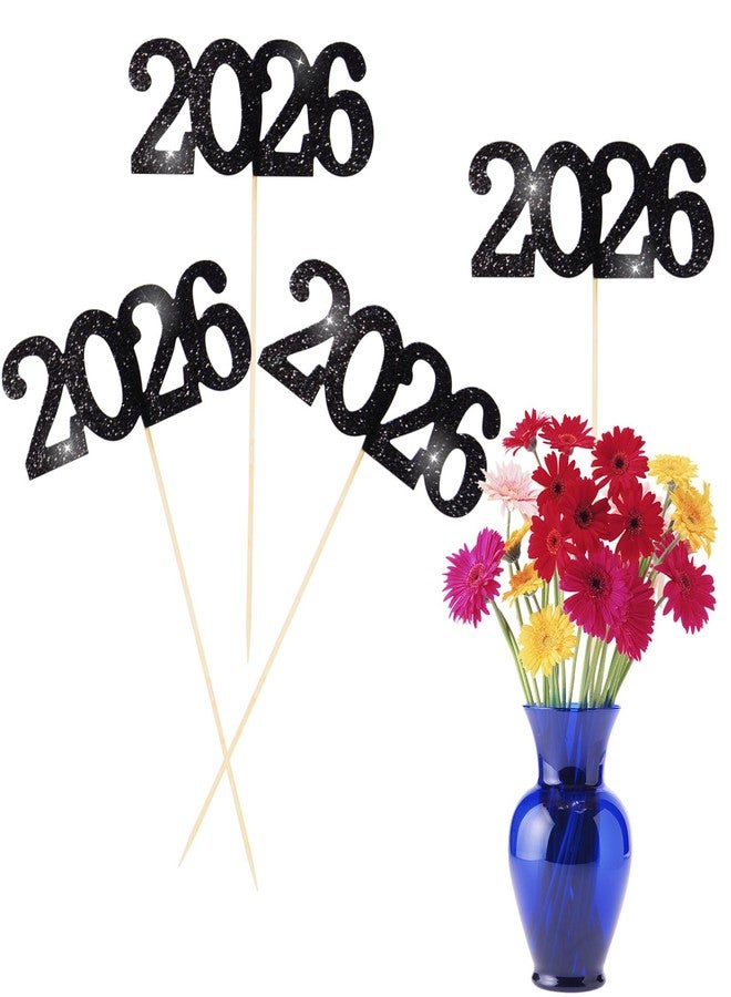 MixTeach 12 Pieces Glitter 2026 Centerpiece Sticks Black Double Sided 2026 Graduation Party Sticks 2026 Floral Picks Table Centerpiece Topper for 2026 Graduation New Year Party Decoration Supplies,4.9x9.1" - Image 1