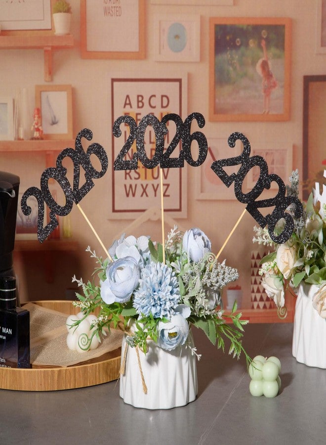 MixTeach 12 Pieces Glitter 2026 Centerpiece Sticks Black Double Sided 2026 Graduation Party Sticks 2026 Floral Picks Table Centerpiece Topper for 2026 Graduation New Year Party Decoration Supplies,4.9x9.1" - Image 4