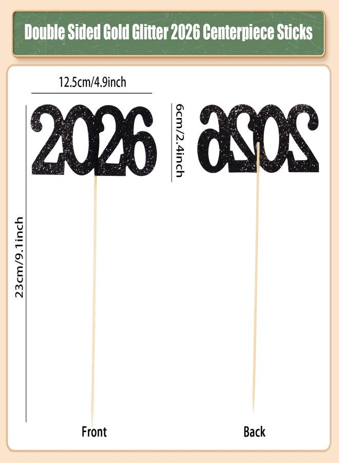 MixTeach 12 Pieces Glitter 2026 Centerpiece Sticks Black Double Sided 2026 Graduation Party Sticks 2026 Floral Picks Table Centerpiece Topper for 2026 Graduation New Year Party Decoration Supplies,4.9x9.1" - Image 2