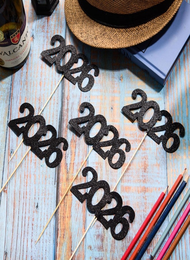 MixTeach 12 Pieces Glitter 2026 Centerpiece Sticks Black Double Sided 2026 Graduation Party Sticks 2026 Floral Picks Table Centerpiece Topper for 2026 Graduation New Year Party Decoration Supplies,4.9x9.1" - Image 3