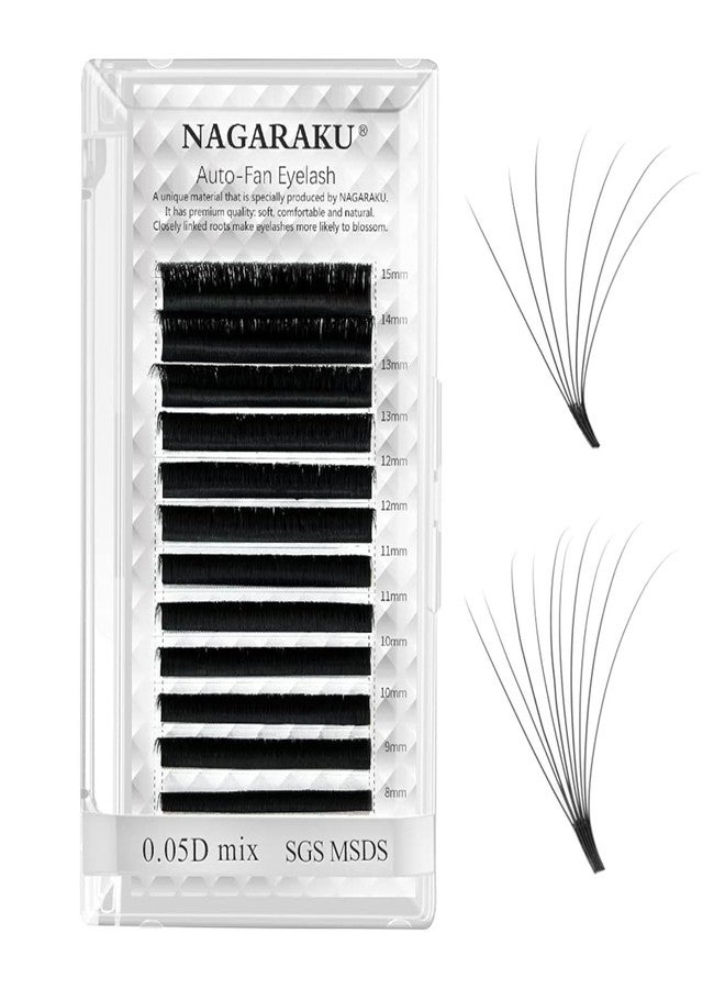 NAGARAKU Easy Fanning Auto Fans Eyelash Extension Self Handing Making Fast Bloom Flowering Pre-bonded Lashes Mega Volume 12 Row/Tray With Thickness 0.05mm Curl C (Length - Mix 16-20mm) - Image 1