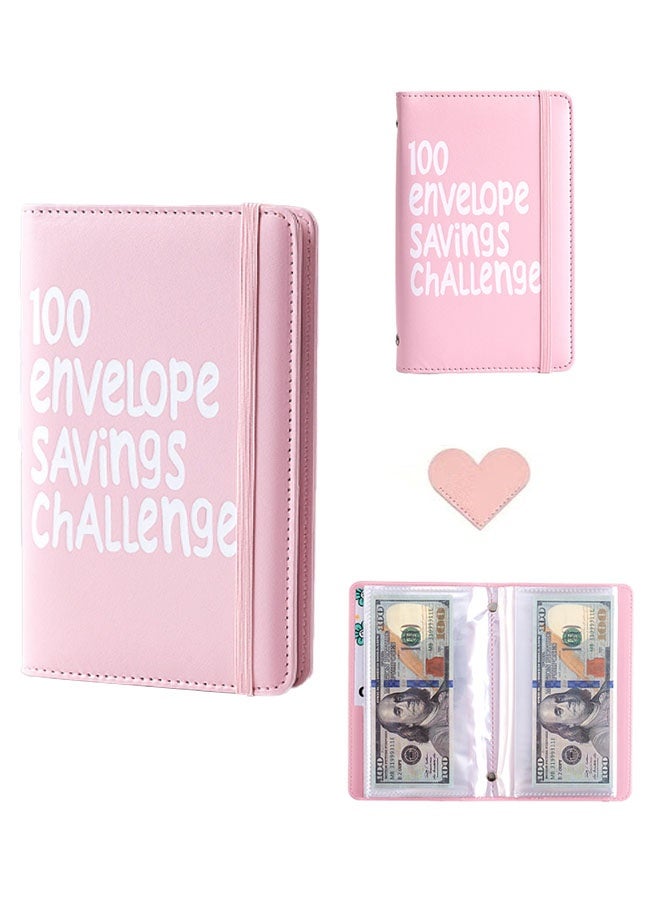 100 Envelope Savings Challenge Book, Money Saving Wallet, Budget Binder Planner for Cash Stuffing Saving Book with Cash Envelopes for School Home Office (Pink) - Image 1