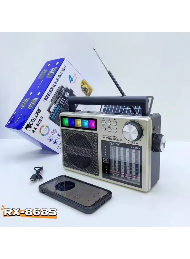 جولون مكبر صوت RX 868S FM راديو بلوتوث مع مشغل موسيقى USB وTF مع لوحة شمسية راديو FM كلاسيكي قابل لإعادة الشحن - Image 1