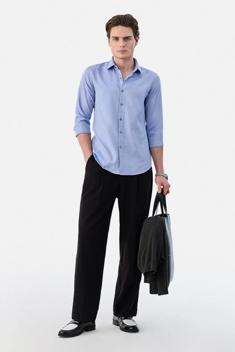 سنيتش Light Blue Checkered Long Sleeve Slim Fit Formal Luxe Shirt