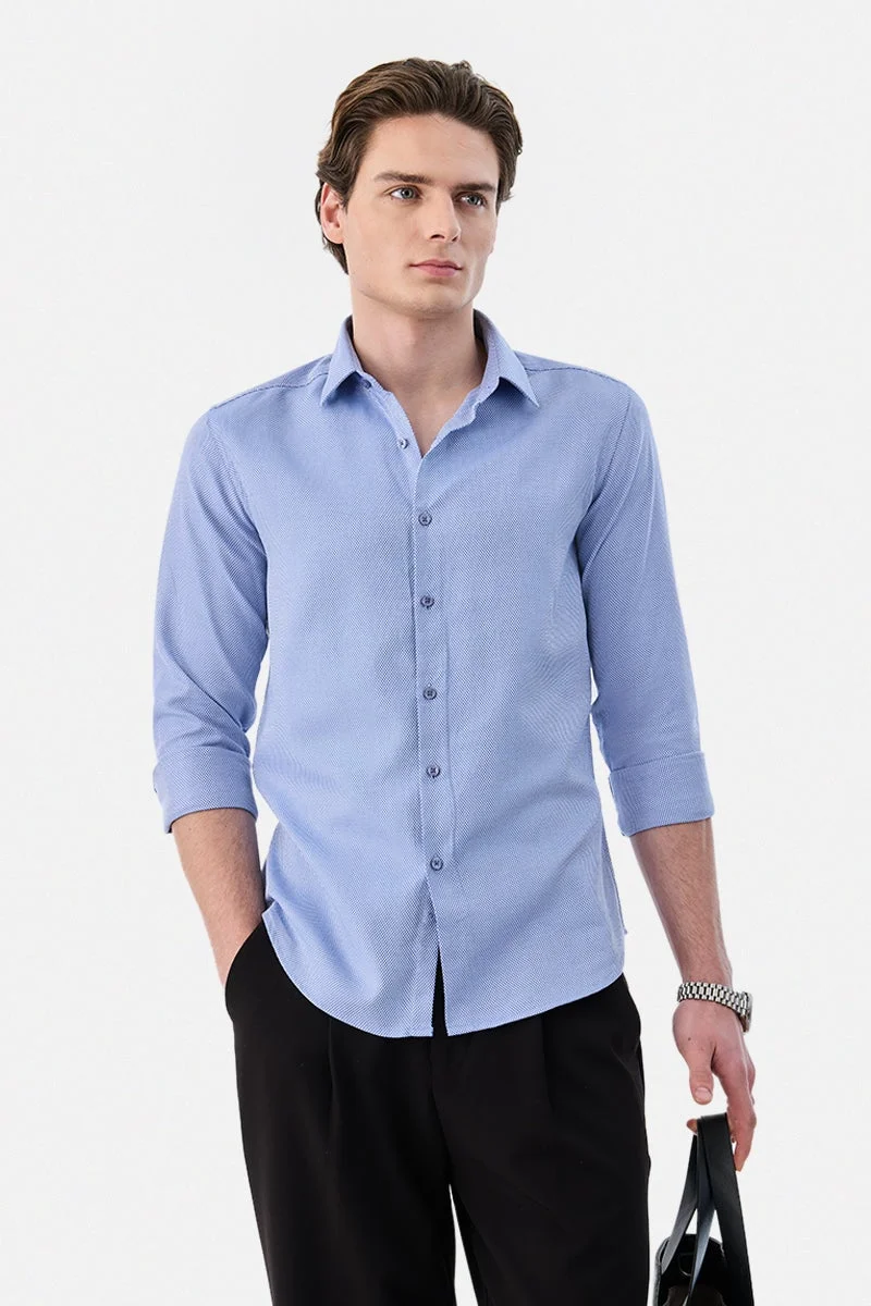 SNITCH Light Blue Checkered Long Sleeve Slim Fit Formal Luxe Shirt