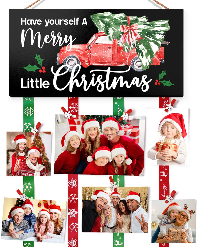 Asoulin Christmas Card Holder Farmhouse Merry Christmas Sign Christmas Card Display Hanging with 30 Photo Clips Photo Holder Picture Frames Collage Wall Decor Picture Board Holiday Housewarming Gift