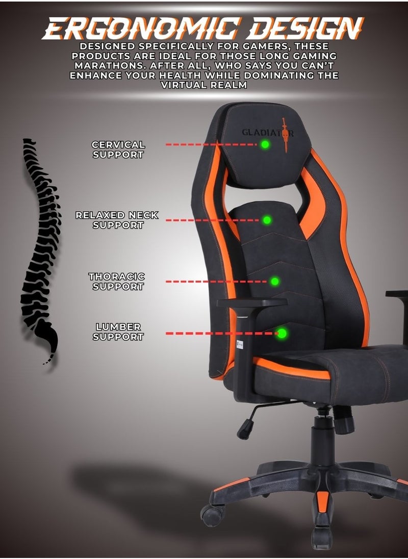 Gladiator Pro Racing Style Gaming Chair with Premium PU Leather Ergonmic Cushion and Adjustable Backrest for Ultimate Gaming Comfort 128.5 x 65.5cm  - Image 5