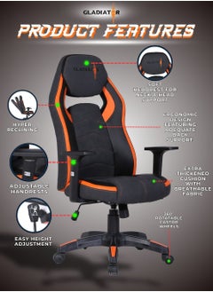 Gladiator Pro Racing Style Gaming Chair with Premium PU Leather Ergonmic Cushion and Adjustable Backrest for Ultimate Gaming Comfort 128.5 x 65.5cm  - Image 2