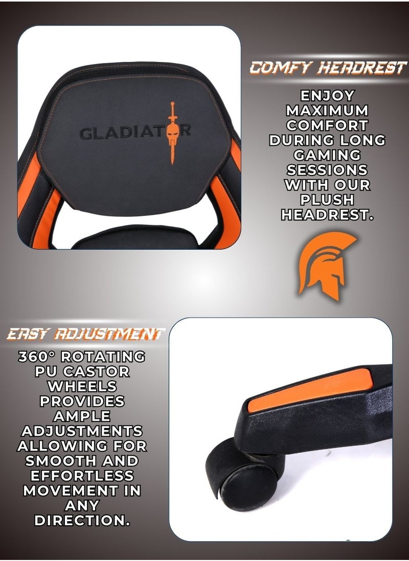 Gladiator Pro Racing Style Gaming Chair with Premium PU Leather Ergonmic Cushion and Adjustable Backrest for Ultimate Gaming Comfort 128.5 x 65.5cm  - Image 3