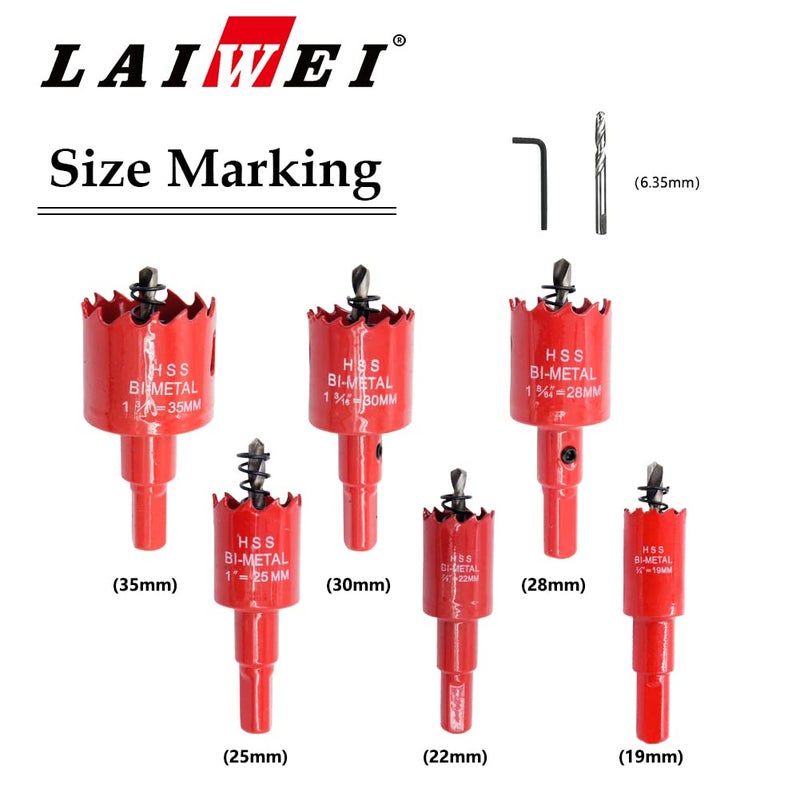 Laiwei Hole Saw Kit, Hole Saw, Power Drill Tool for Drilling Wood, PVC, Aluminium Profiles, Drywall, 9 Piece Hole Saw Set(19 22 25 28 30 35 mm) - Image 2