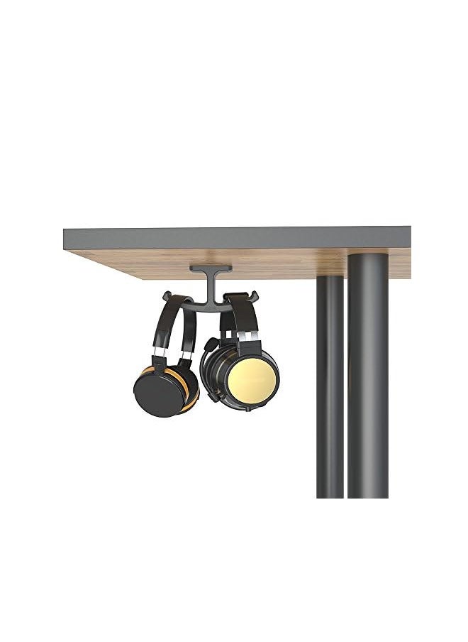 JOTO Headphone Stand Hanger Silicone Under Desk Dual Headset Holder Mount Hook Hanger For Gaming Headphone Earphone Black  - Image 2