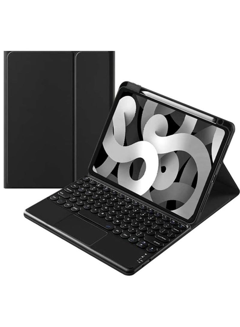 ELTRAZONE حافظة لوحة مفاتيح آيباد إير الجيل 5/4 - لوحة مفاتيح تعمل باللمس قابلة للفصل وحامل شحن قلم - متوافقة مع آيباد برو 11" (الجيل 1/2/3) - غلاف جلد نحيف ذكي (أسود) - Image 1