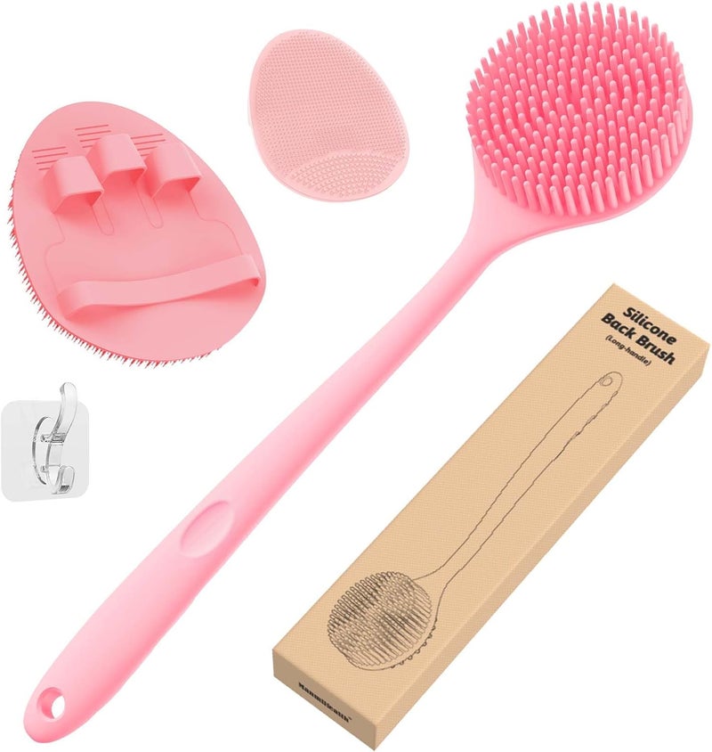 Manmihealth Silicone Back Scrubber Thick Bristles Bath Glove Face Brush Set3PCS SuperExfoliating Lathering Body Scrubber Shower Brush Face Scrubber Combination with a Free HookPink - Image 1