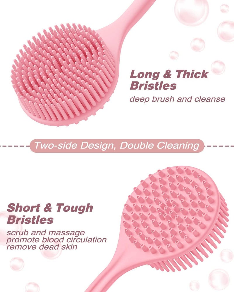 Manmihealth Silicone Back Scrubber Thick Bristles Bath Glove Face Brush Set3PCS SuperExfoliating Lathering Body Scrubber Shower Brush Face Scrubber Combination with a Free HookPink - Image 4