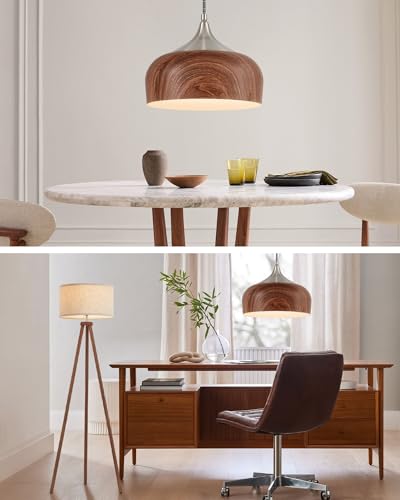 ELYONA Brushed Nickel Pendant Light Wooden Pattern Dome Pendant Light Fixture Nickel Metal Modern Adjustable Hanging Lighting for Kitchen Island Dining Room Office Hallway Foyer Bedroom, 12 Inch - Image 5