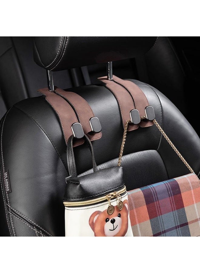 خطّافان لمساند مقاعد السيارة من الجلد الفاخر، خطافات متعددة الاستخدامات تناسب جميع أنواع السيارات (بني) - Image 2