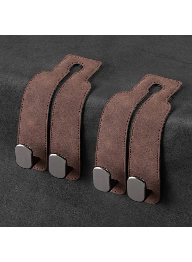 خطّافان لمساند مقاعد السيارة من الجلد الفاخر، خطافات متعددة الاستخدامات تناسب جميع أنواع السيارات (بني) - Image 1