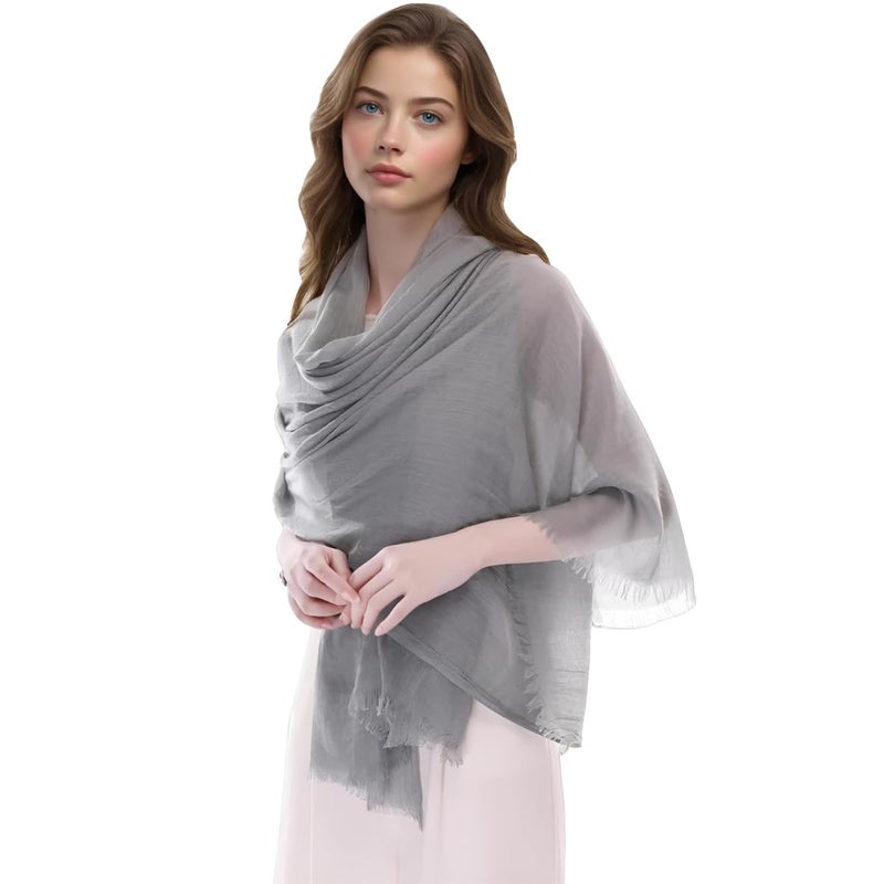 LMVERNA Plain Cotton Scarf Large Long Gauze Shawl Summer Outdoor Women Beach Scarves (Light grey) - Image 5
