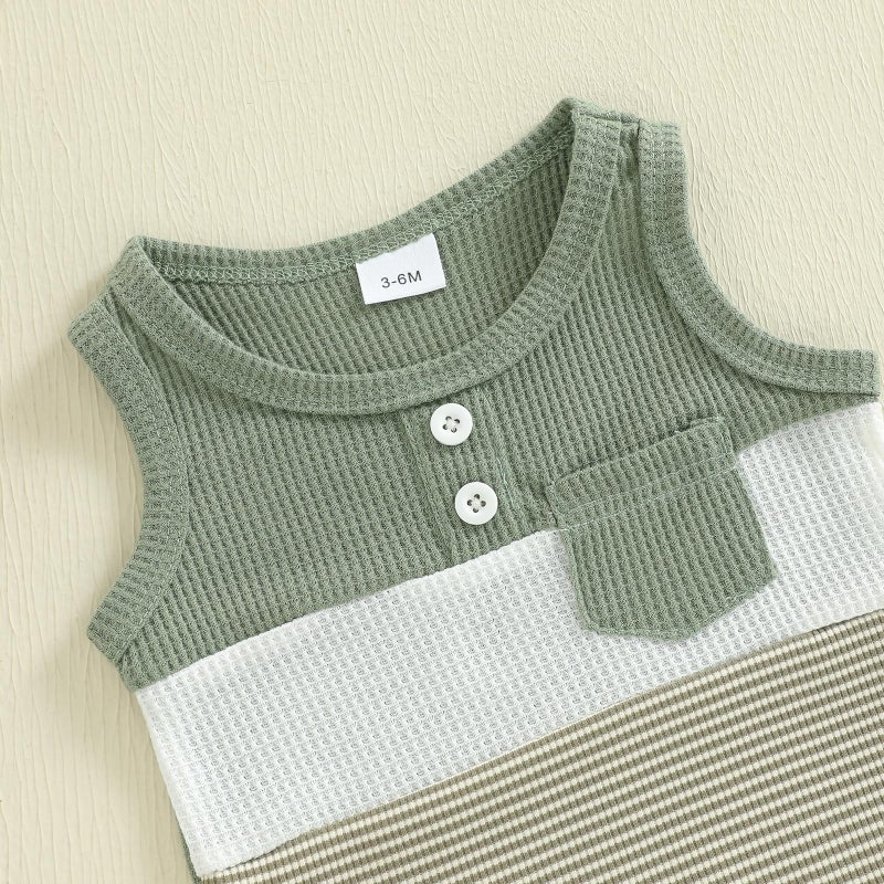 Thorn Tree Baby Boy Summer Clothes Contrast Color Sleeveless Tops Elastic Waist Shorts Toddler Outfits Cute Set (Green, 9-12 Months) - Image 5