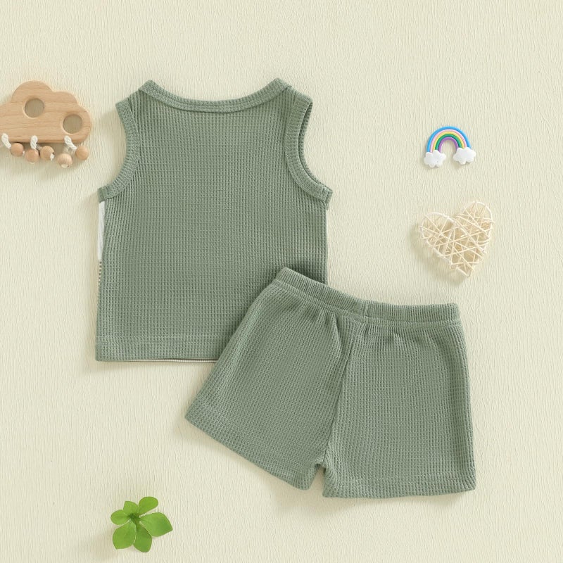 Thorn Tree Baby Boy Summer Clothes Contrast Color Sleeveless Tops Elastic Waist Shorts Toddler Outfits Cute Set (Green, 9-12 Months) - Image 4