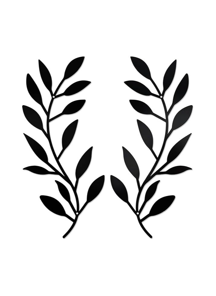 MIRFA Wooden Wall Art With Self Adhesive Base - Black (Vine Olive Branch Leaf) - Pack of 2  - Image 1