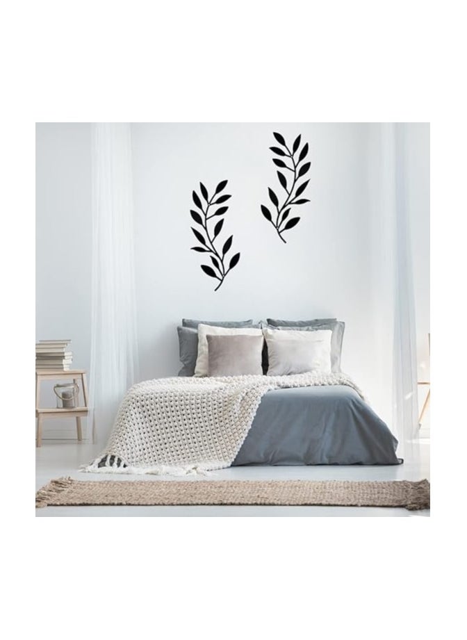 MIRFA Wooden Wall Art With Self Adhesive Base - Black (Vine Olive Branch Leaf) - Pack of 2  - Image 2