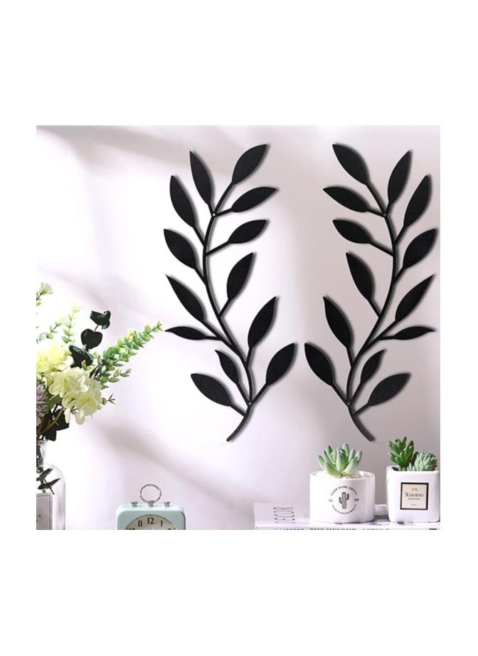 MIRFA Wooden Wall Art With Self Adhesive Base - Black (Vine Olive Branch Leaf) - Pack of 2  - Image 4