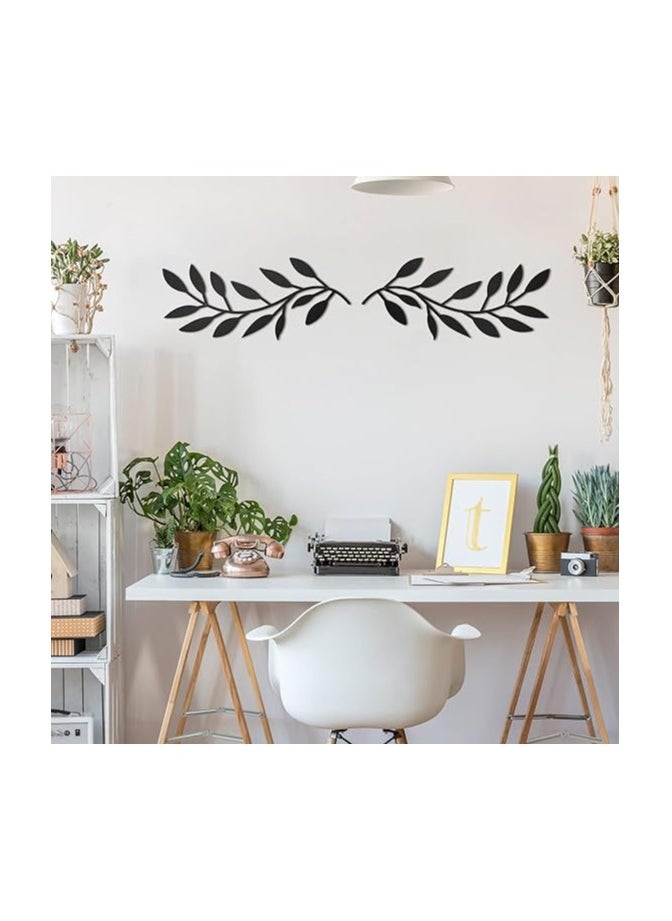 MIRFA Wooden Wall Art With Self Adhesive Base - Black (Vine Olive Branch Leaf) - Pack of 2  - Image 5