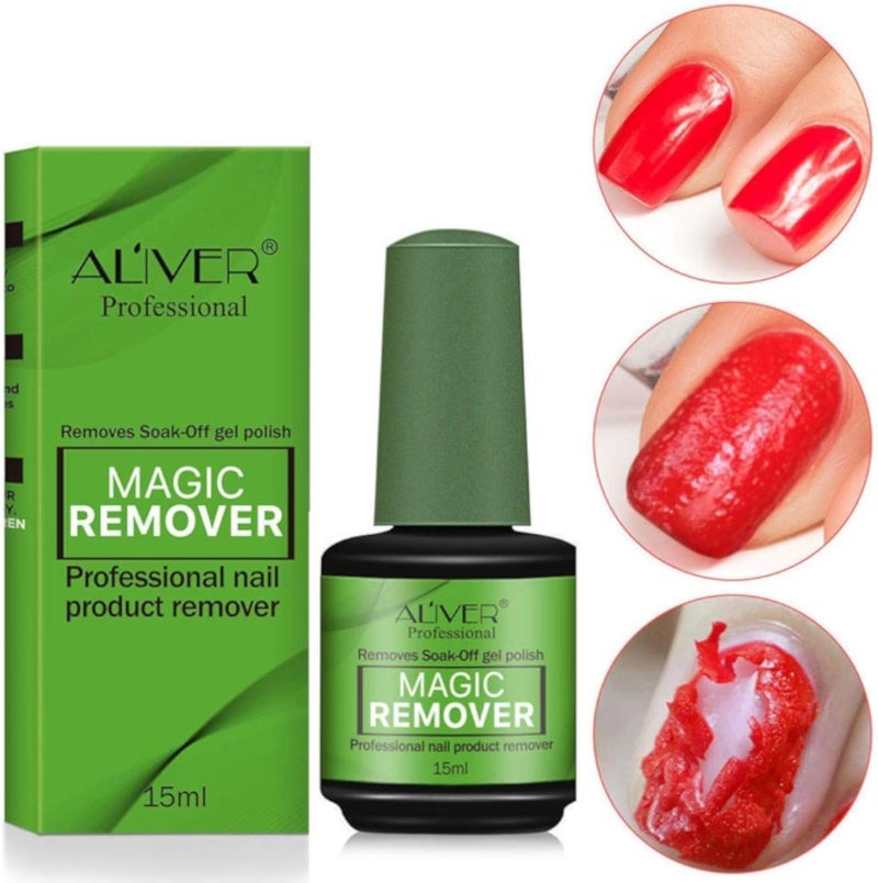 ALIVER Gel Nail Polish Remover, Professional Removes Soak-Off Gel Polish in 3-5 Minutes, Easily & Quickly, Don't Hurt Your Nails - 15 ml