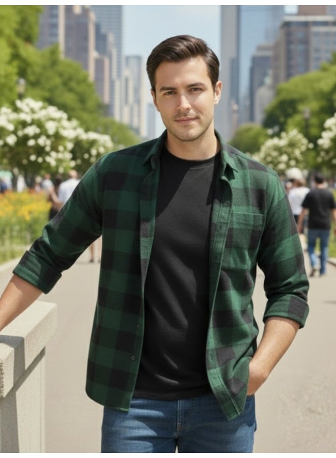RIGO Green Flannel Checked Shacket for Men - Image 1