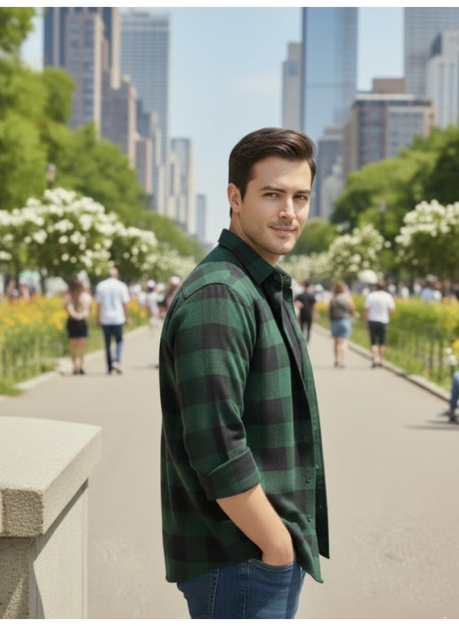 RIGO Green Flannel Checked Shacket for Men - Image 3