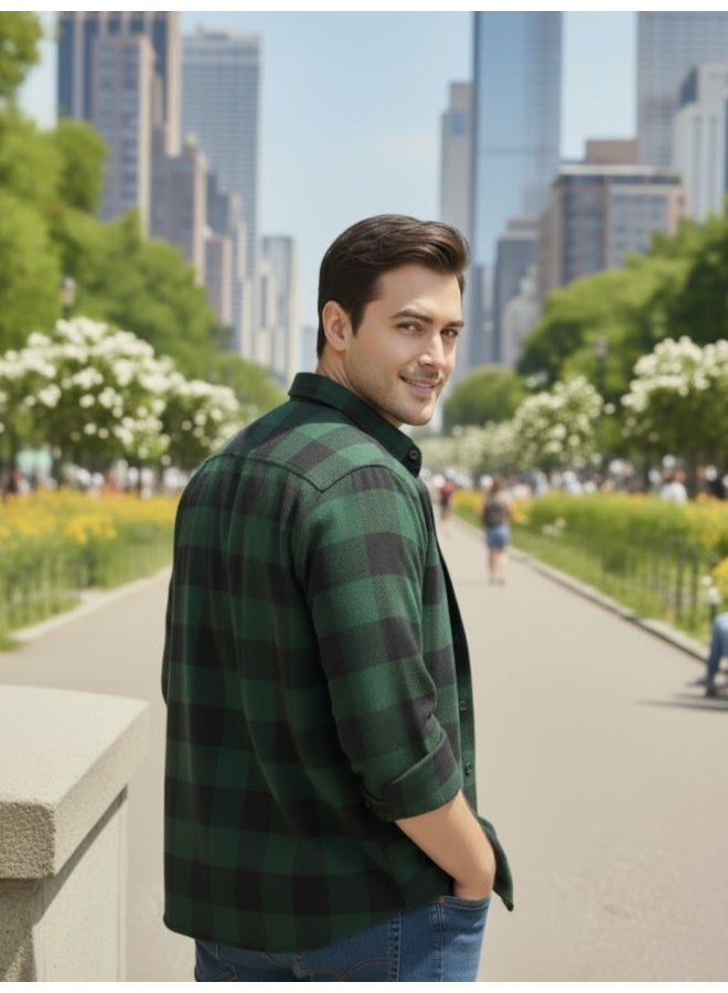 RIGO Green Flannel Checked Shacket for Men - Image 2