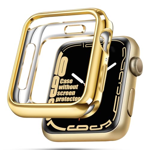 top4cus 45mm Case Soft Flexible Lightweight Anti-Scratch Overall Protective 45mm Iwatch Waterproof Cover Case Shiny Workout Shockproof Bumper Compatible with Apple Watch Series 9/8/7 - Gold - Image 1