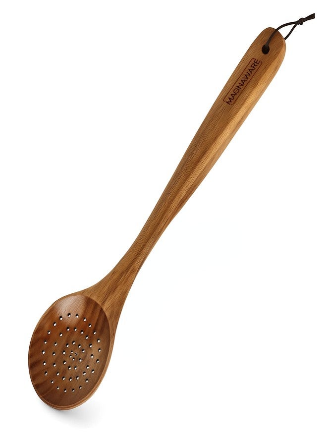MAGNAWARE 18 Inch Long Wooden Slotted Spoon for Cooking, Acacia Wood Spoon with Holes - Image 1