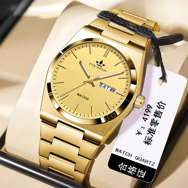Stainless Steel Waterproof Mens Watch Gold surface gold steel belt 