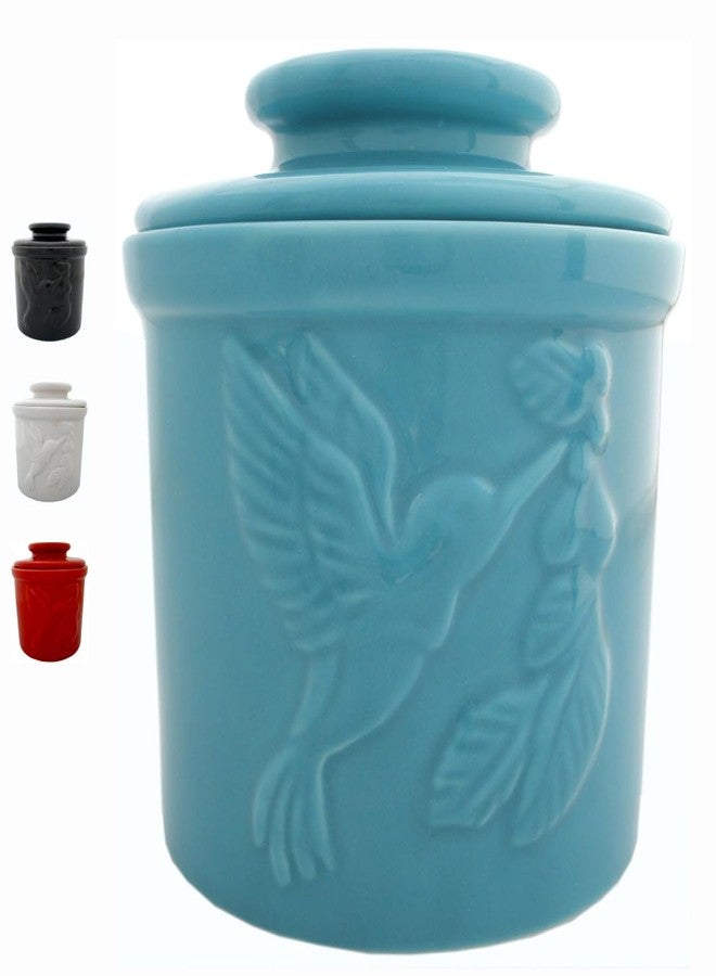 جي بي كيه بوتري وعاء زبدة خزفي من JBK Pottery مع غطاء - لحفظ الزبدة الطازجة والطرية القابلة للدهن، بتصميم فرنسي كلاسيكي - مثالي للتخزين على سطح المطبخ، رائع للاستخدام اليومي، سهل التنظيف - 4 بوصات × 4.1 بوصة - لون أزرق مخضر - Image 1