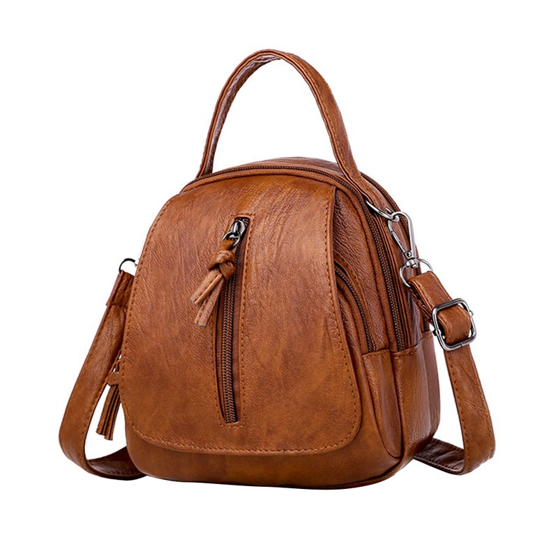 1pc Pu Vintage Versatile Leather Backpack Shoulder Bag Sackback Fashionable for Women (Brown) - Image 2