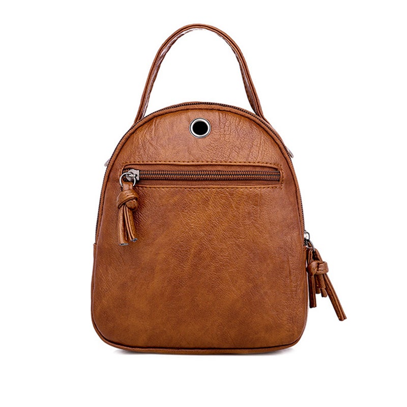 1pc Pu Vintage Versatile Leather Backpack Shoulder Bag Sackback Fashionable for Women (Brown) - Image 1