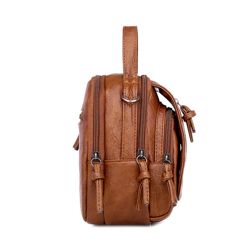 1pc Pu Vintage Versatile Leather Backpack Shoulder Bag Sackback Fashionable for Women (Brown) - Image 3