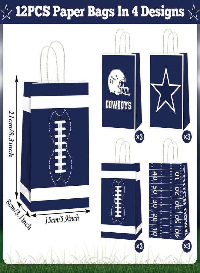 MinFyberd 12Pcs Cowboy Football Party Favor Bags Sport Party Decorations Navy Blue Football Themed Paper Gift Bags with Handles Game Day Goodie Candy Treat Bag for Boys Teens Men Fans Birthday Decor - Image 2